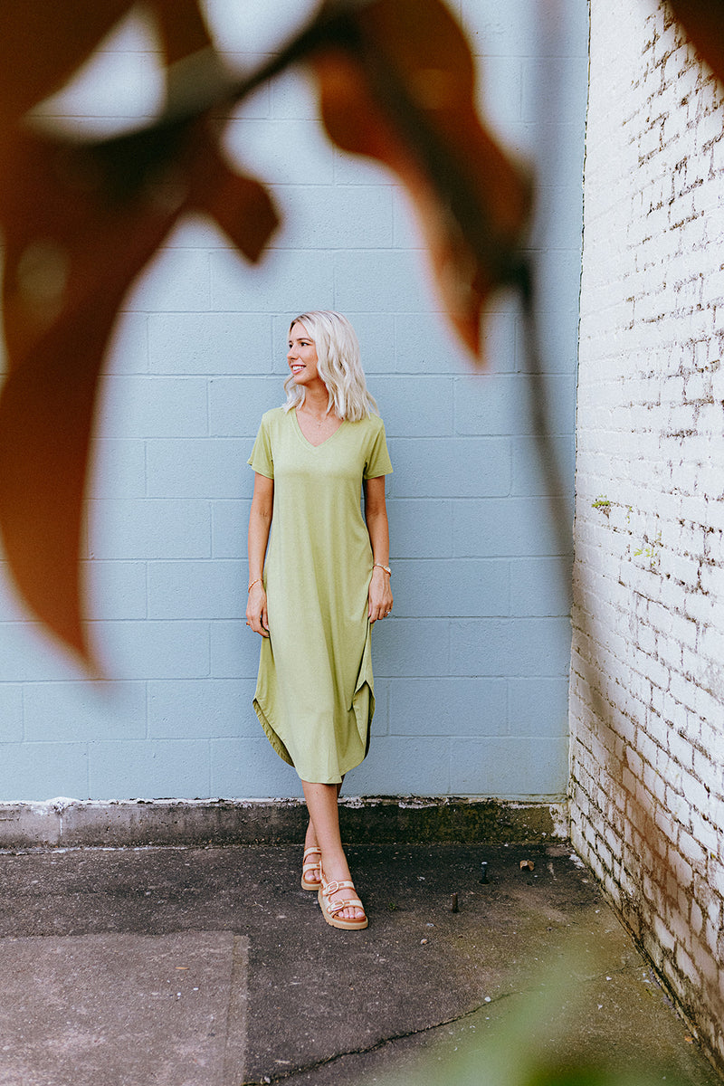 Olivia Casual Dress in Pale Olive – Vence & Co
