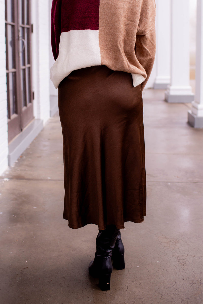 Lennon Satin Skirt in Cocoa
