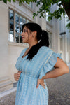 Light blue patterned midi dress for a relaxed summer look