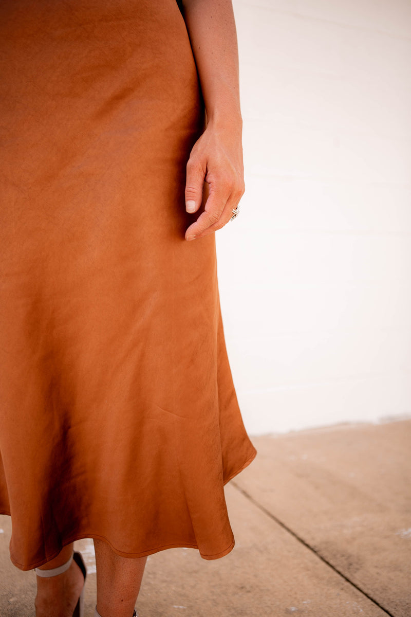 Tindell Silk Skirt in Burnt Orange