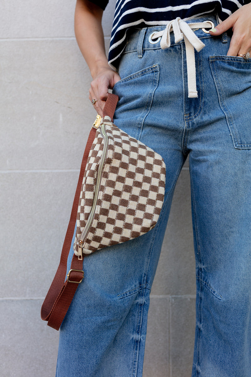Ellie Checkered Belt Bag In Brown