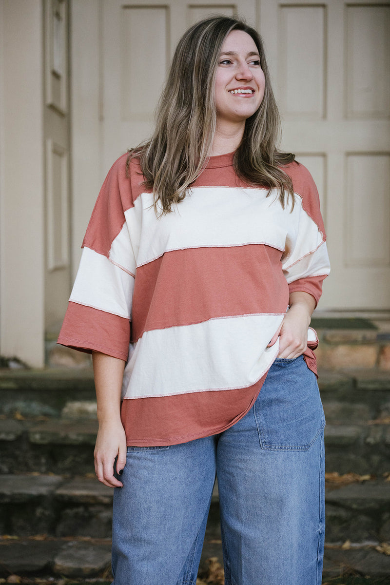 Celine Color Block Top in Terracotta