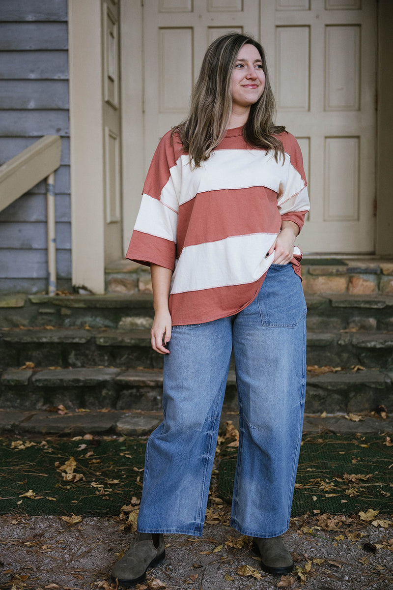 Celine Color Block Top in Terracotta