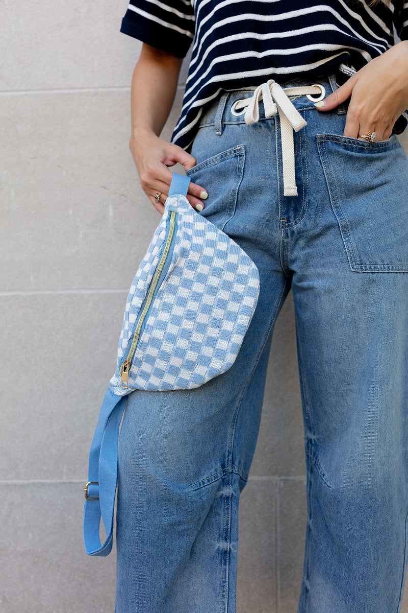 Ellie Checkered Belt Bag In Blue