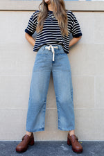 High-waisted barrel-leg denim pants for a relaxed casual look