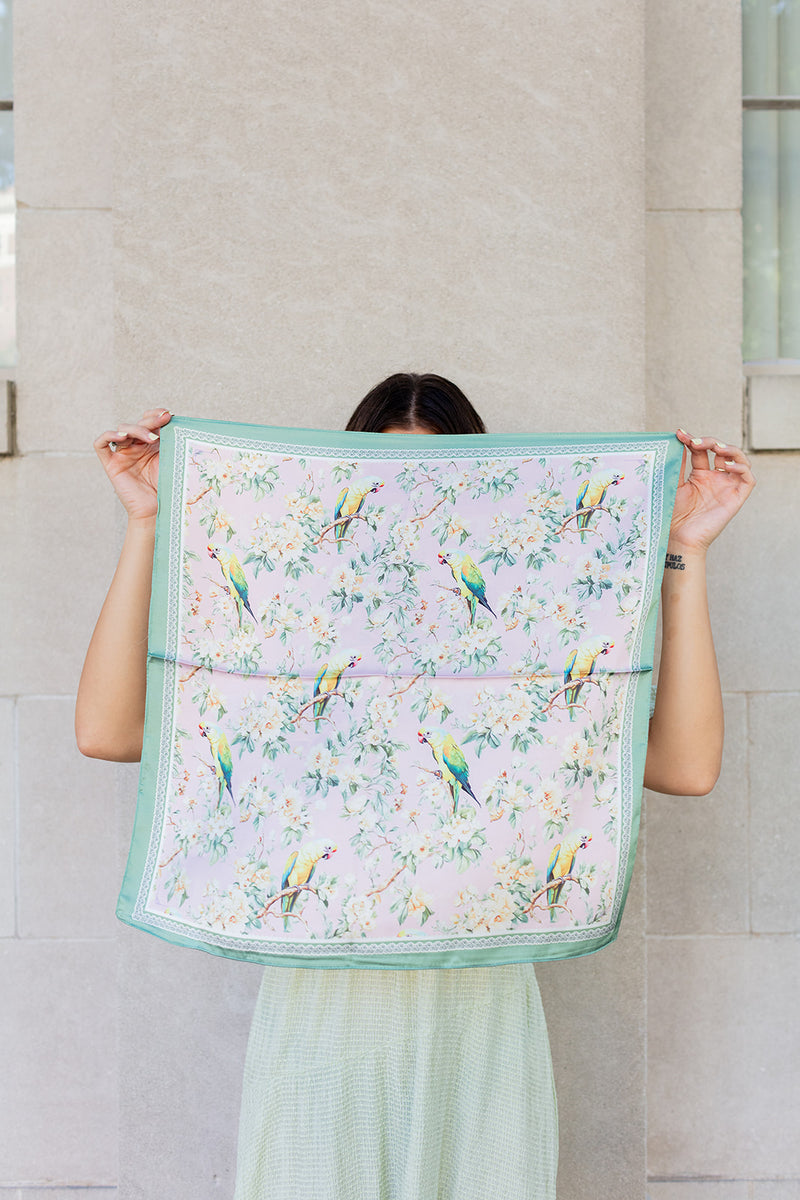Floral Bird Print Silk Bandana
