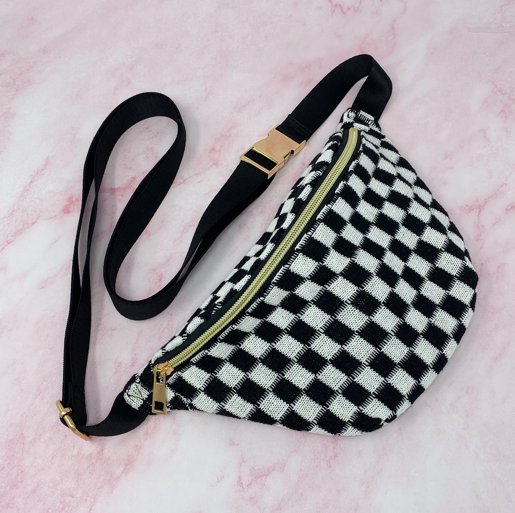 Ellie Checkered Belt Bag In Black