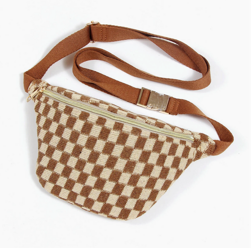 Ellie Checkered Belt Bag In Brown
