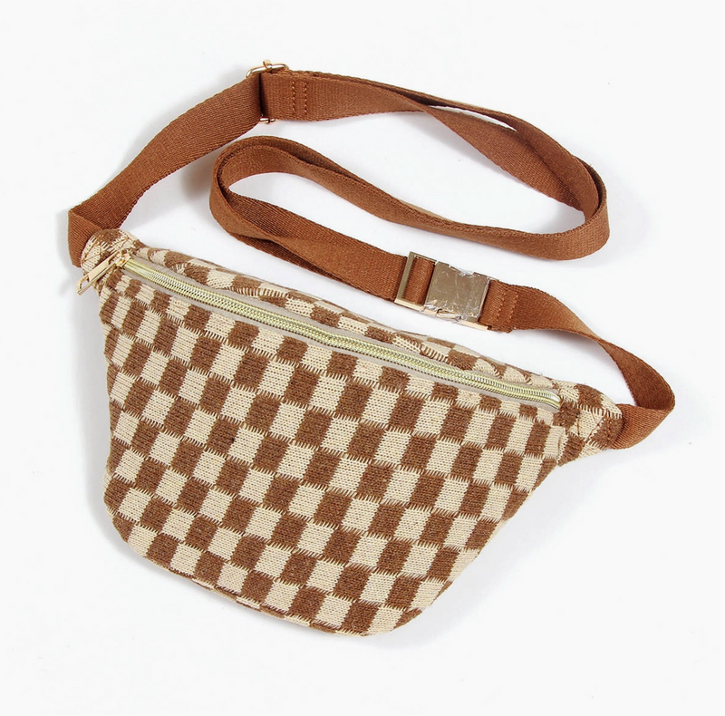 Ellie Checkered Belt Bag In Brown