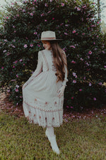 Alexandria Embroidered Dress in Dusty Taupe